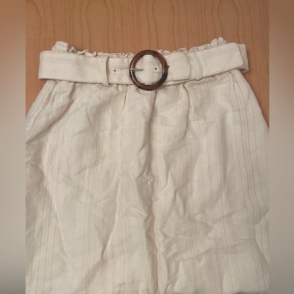 Ann Taylor Cream Stripe Linen Midi Skirt w/ Belt - Picture 2 of 4